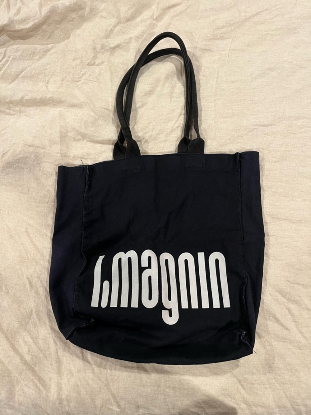 Black Canvas Tote with White Logo Print